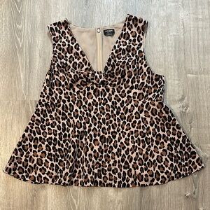 Kate Spade Women's Sz 14 Spotted Leopard Bow Knot Print Sleeveless Casual Top‎